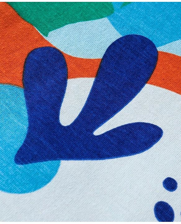 Babyhug Cotton Knit Full Sleeves Co-Ord Night Suit with Leaves Print - Light Blue