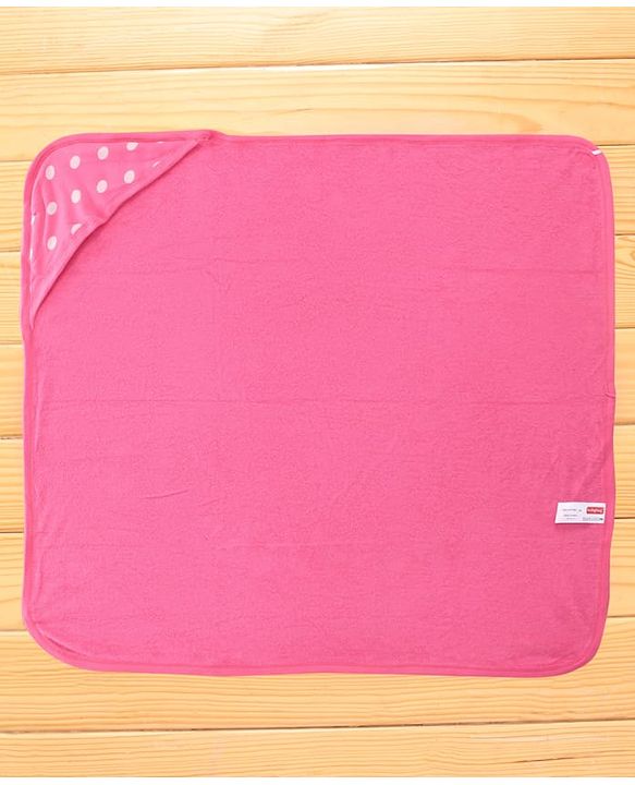 Babyhug 100% Cotton Terry Woven Hooded Wrapper with Polka Dots Print L 76 x B 76 cm - Pink