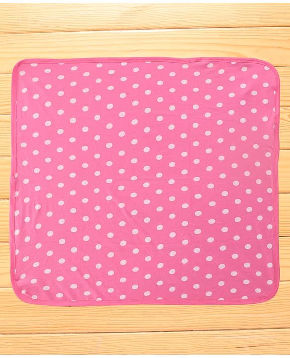 Babyhug 100% Cotton Terry Woven Hooded Wrapper with Polka Dots Print L 76 x B 76 cm - Pink