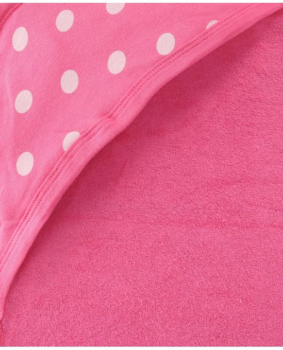 Babyhug 100% Cotton Terry Woven Hooded Wrapper with Polka Dots Print L 76 x B 76 cm - Pink