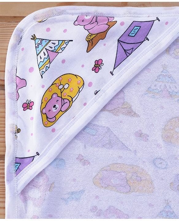 Babyhug Terry Woven Hooded Wrapper with Bear Print L 79 x B 76 cm - White
