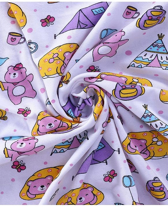 Babyhug Terry Woven Hooded Wrapper with Bear Print L 79 x B 76 cm - White