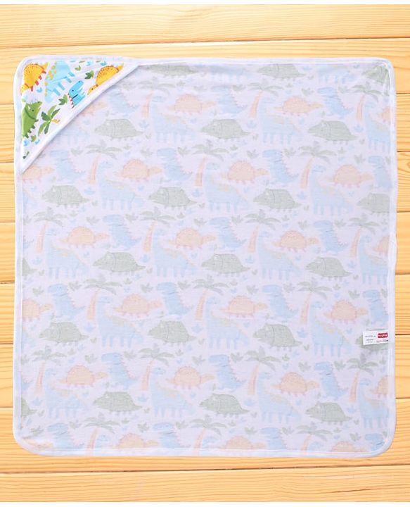 Babyhug Terry Woven Hooded Wrapper with Jungle Theme Print  L 76 x B 76 cm - White