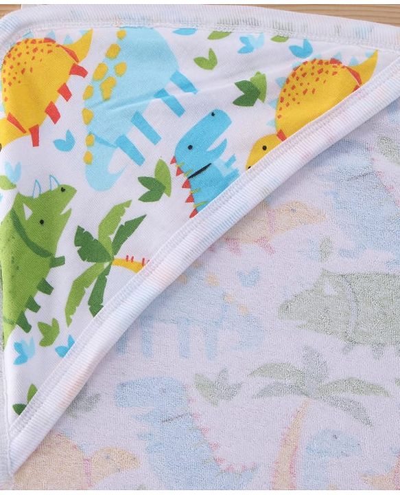 Babyhug Terry Woven Hooded Wrapper with Jungle Theme Print  L 76 x B 76 cm - White