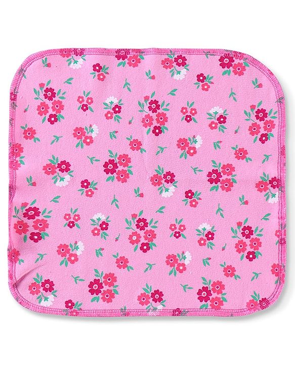 Babyhug Cotton Knit Wash Cloths With Floral & Fruit Print Pack of 6 L 27 x B 25 cm - Multicolour