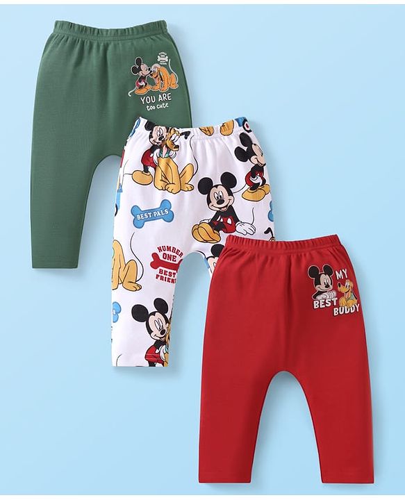 Babyhug Single Jersey Knit Full Length Solid Lounge Pants with Text Print Pack of 3 - Green Red & Grey