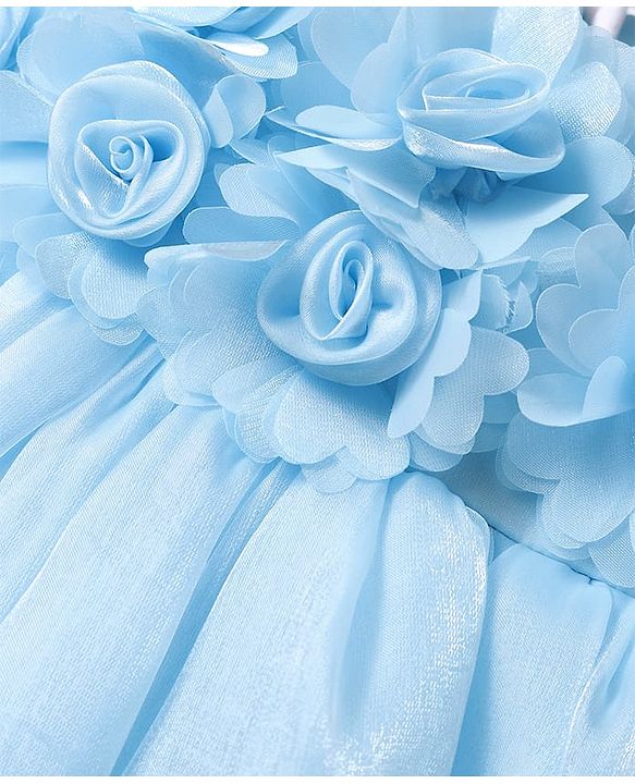 Babyhug Woven Sleeveless Fit & Flare Party Dress with Flowers on Yoke - Light Blue