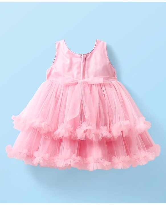 Babyhug Woven Sleeveless Party Dress With Sequinned Yoke & Bow Applique - Pink