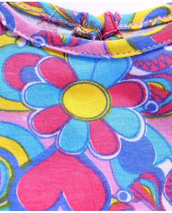 Babyhug Cotton Knit Half Sleeves Floral Printed Frock - Multicolor