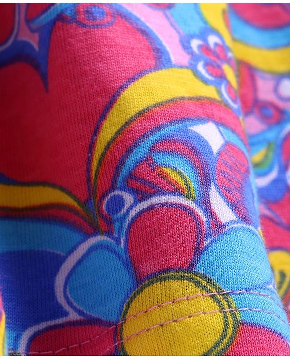Babyhug Cotton Knit Half Sleeves Floral Printed Frock - Multicolor