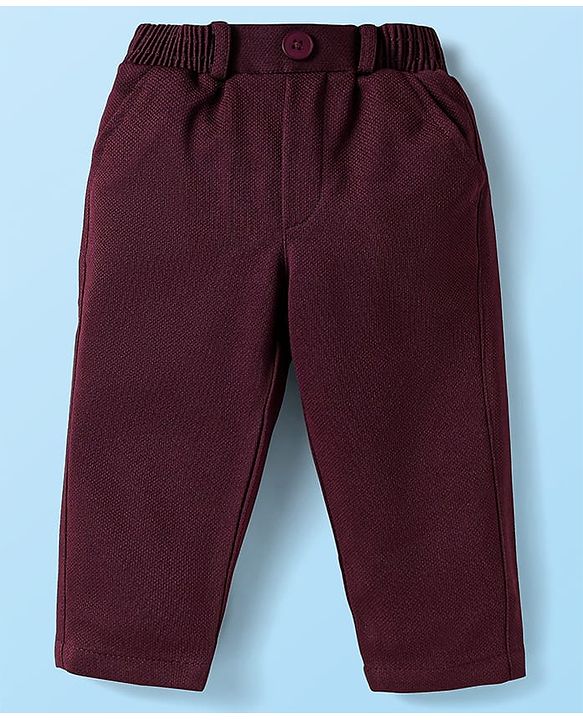 Babyhug Knit Full Sleeves Musical Printed Shirt & Trouser with Suspender Hat & Bow - Wine