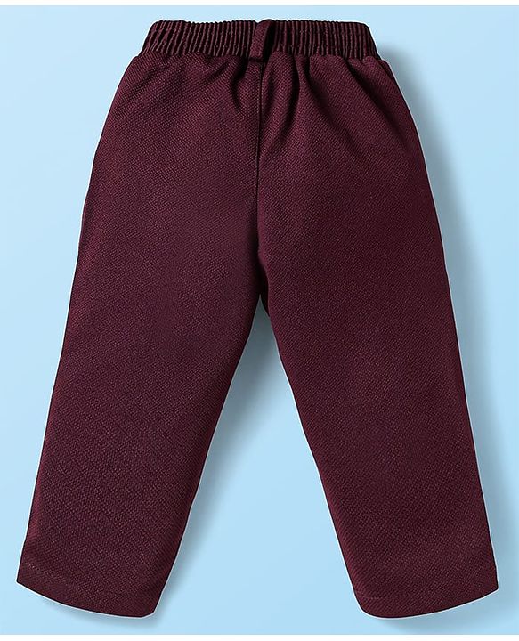 Babyhug Knit Full Sleeves Musical Printed Shirt & Trouser with Suspender Hat & Bow - Wine