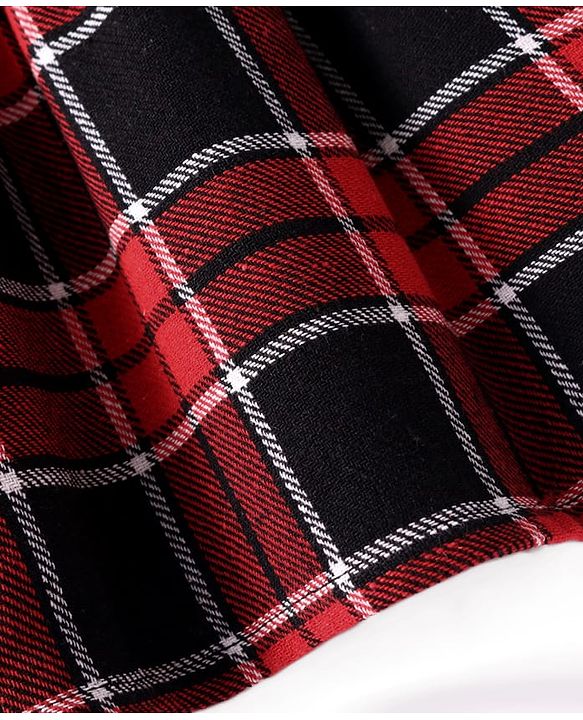 Babyhug Woven Full Sleeves Checkered Frock with Bow Applique - Dark Red