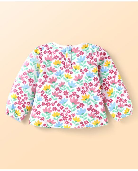 Babyhug Single Jersey Knit Dungaree & Full Sleeves Top With Floral Print - Navy Blue