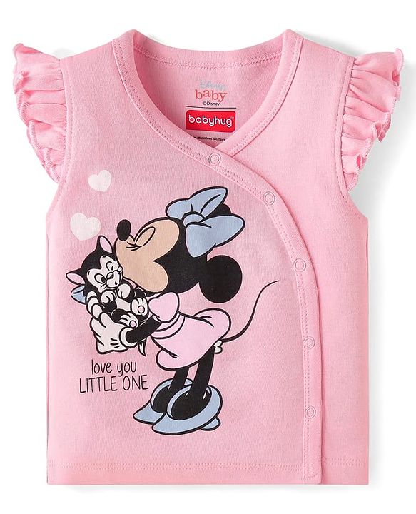 Babyhug Disney Interlock Knit Frill Sleeves Jhablas with Minnie Mouse Graphics Pack of 3 - Pink White & Light Blue