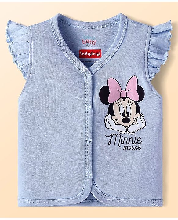 Babyhug Disney Interlock Knit Frill Sleeves Jhablas with Minnie Mouse Graphics Pack of 3 - Pink White & Light Blue