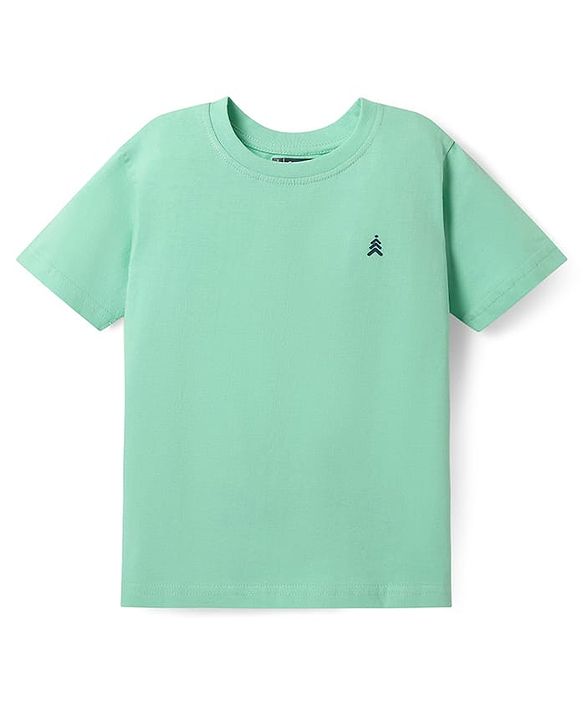 Pine Kids Cotton Knit Half Sleeves T-Shirt with Logo Print - Light Green