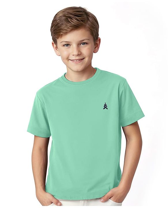 Pine Kids Cotton Knit Half Sleeves T-Shirt with Logo Print - Light Green