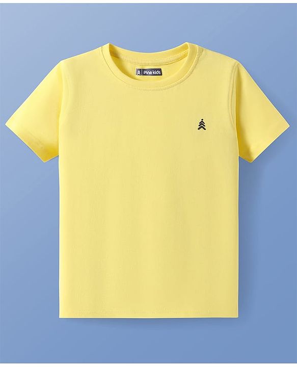 Pine Kids Cotton Knit Half Sleeves T-Shirt with Logo Print - Lemon