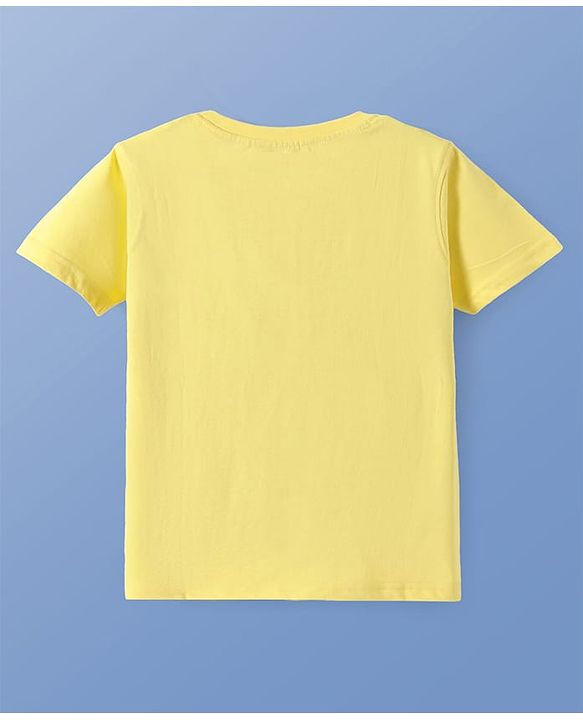 Pine Kids Cotton Knit Half Sleeves T-Shirt with Logo Print - Lemon