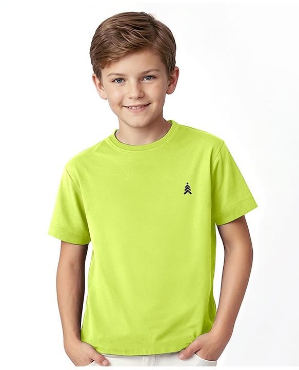 Pine Kids Cotton Knit Half Sleeves T-Shirt with Logo Print - Lemon