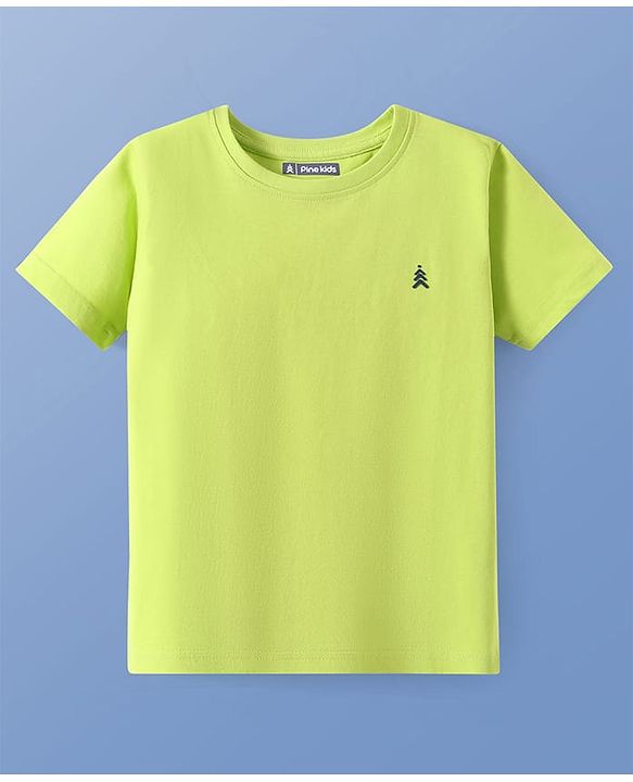 Pine Kids Cotton Knit Half Sleeves T-Shirt with Logo Print - Lemon