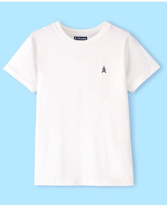 Pine Kids Cotton Knit Half Sleeves T-Shirt with Logo Print - Lemon