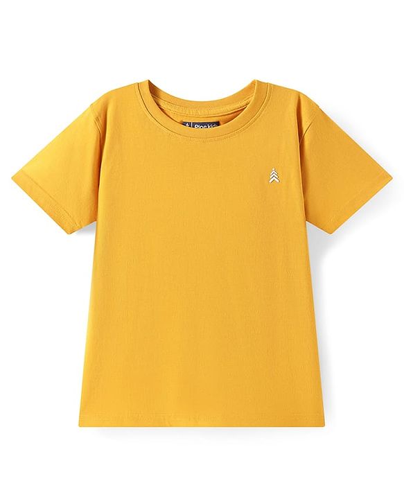 Pine Kids Cotton Knit Half Sleeves T-Shirt with Logo Print - Lemon