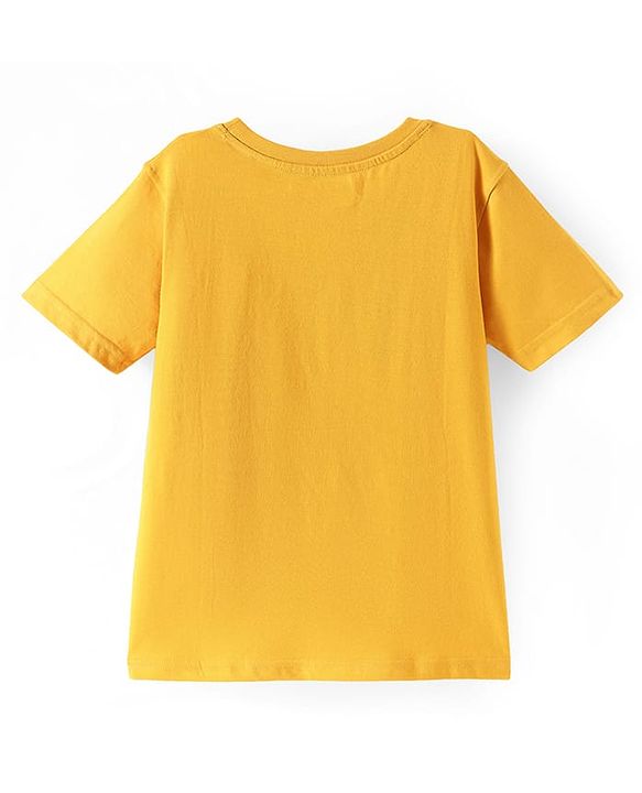 Pine Kids Cotton Knit Half Sleeves T-Shirt with Logo Print - Lemon