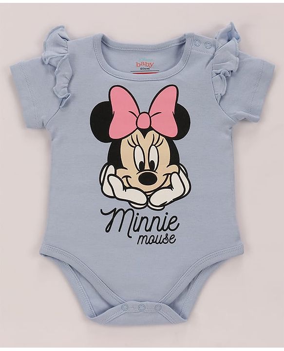 Babyhug Disney Interlock Knit Half Sleeves Onesies with Minnie Mouse Graphics & Frill Detailing Pack of 3 - Pink Blue & White