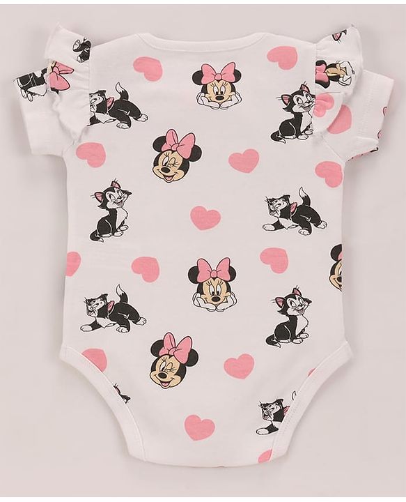 Babyhug Disney Interlock Knit Half Sleeves Onesies with Minnie Mouse Graphics & Frill Detailing Pack of 3 - Pink Blue & White