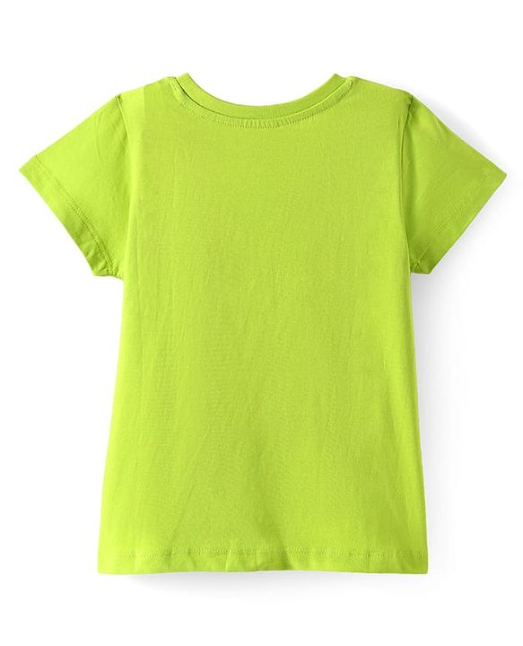 Pine Kids Cotton Knit Half Sleeves T-Shirt with Glitter Text Print - Limegreen