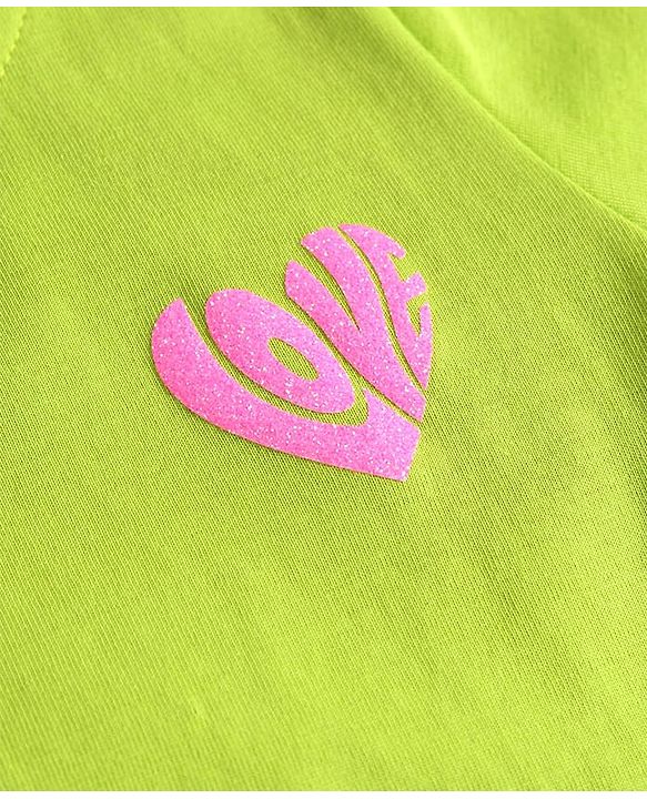 Pine Kids Cotton Knit Half Sleeves T-Shirt with Glitter Text Print - Limegreen