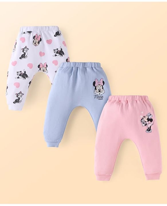 Babyhug Disney Interlock Knit Full Length Diaper Leggings with Minnie Mouse  Graphics Pack of 3- Pink White & Light Blue