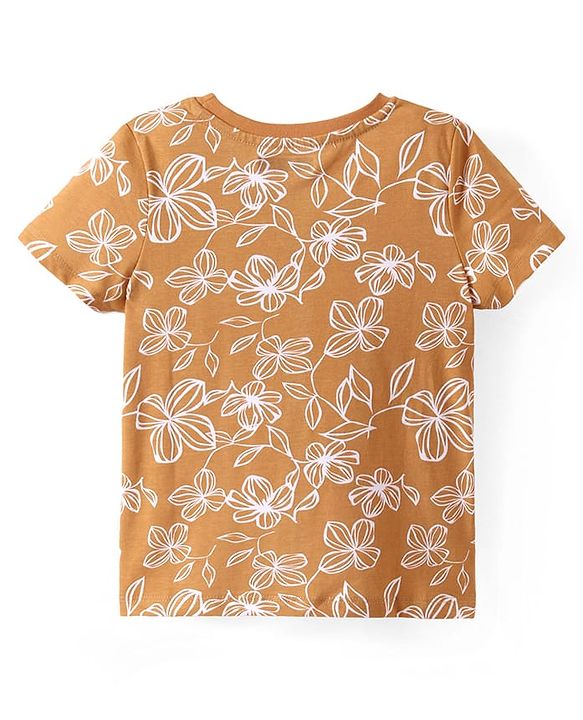 Pine Kids Single Jersey Knit Half Sleeves Night Suit with Floral Print - Brown