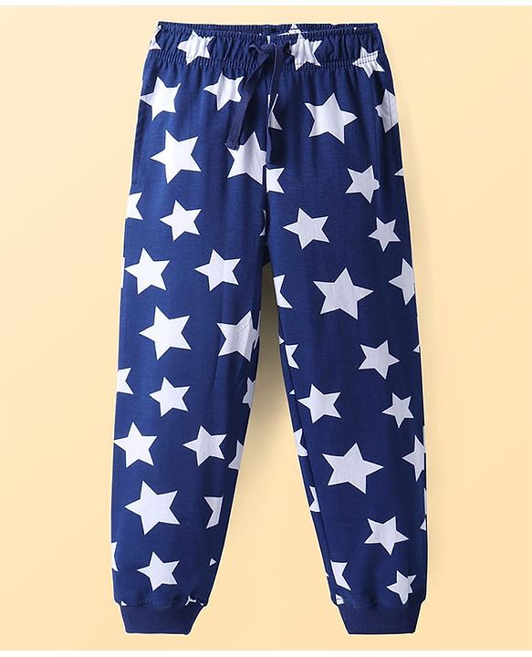 Pine Kids Single Jersey Knit Half Sleeves Night Suit with Stars Print - Blue