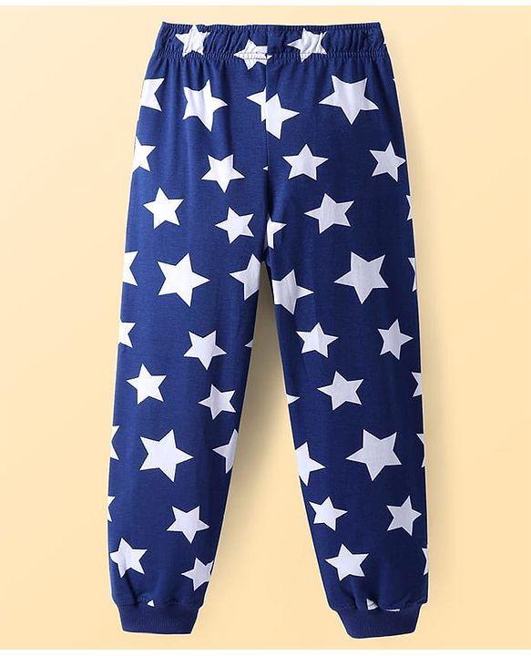 Pine Kids Single Jersey Knit Half Sleeves Night Suit with Stars Print - Blue