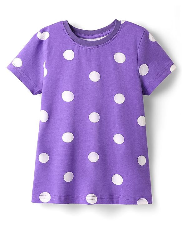 Pine Kids Single Jersey Knit Half Sleeves Co-ords Night Suit with Polka Dots Print - Purple