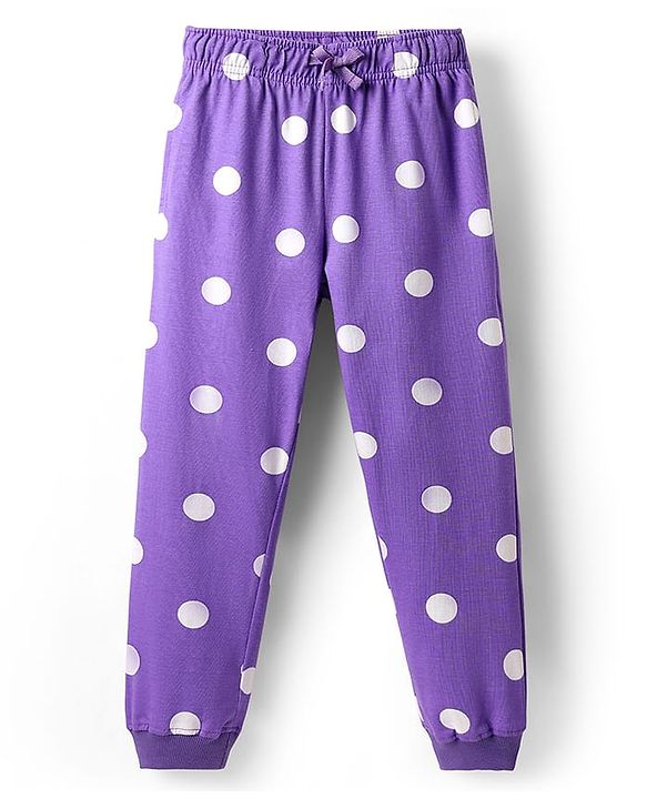 Pine Kids Single Jersey Knit Half Sleeves Co-ords Night Suit with Polka Dots Print - Purple