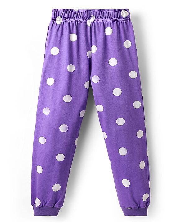 Pine Kids Single Jersey Knit Half Sleeves Co-ords Night Suit with Polka Dots Print - Purple