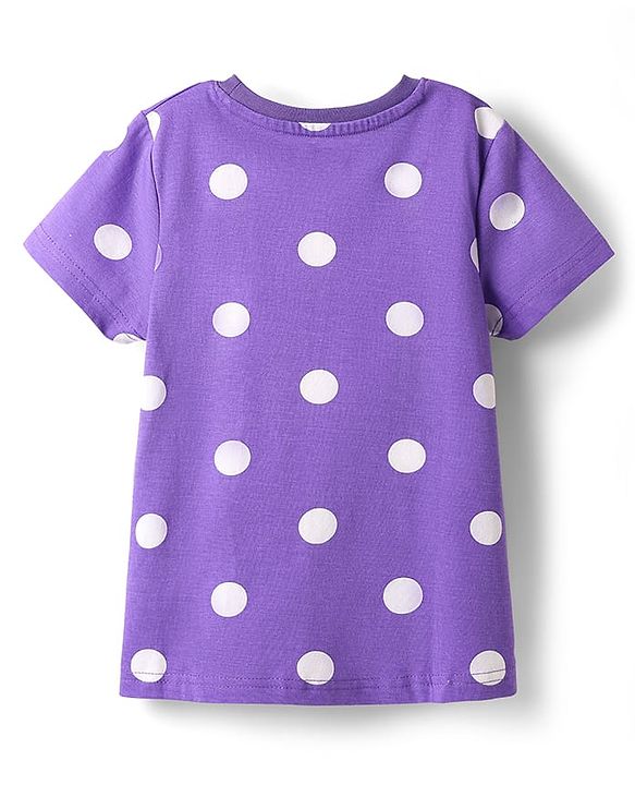 Pine Kids Single Jersey Knit Half Sleeves Co-ords Night Suit with Polka Dots Print - Purple