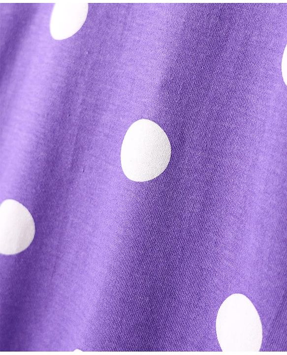 Pine Kids Single Jersey Knit Half Sleeves Co-ords Night Suit with Polka Dots Print - Purple