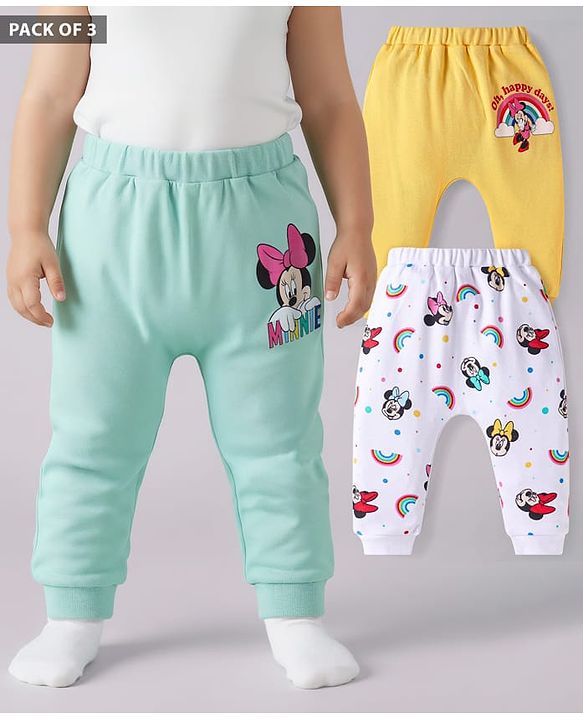 Babyhug Disney Interlock Knit Full Length Diaper Leggings with Minnie Mouse  Graphics Pack of 3- Yellow Green & White