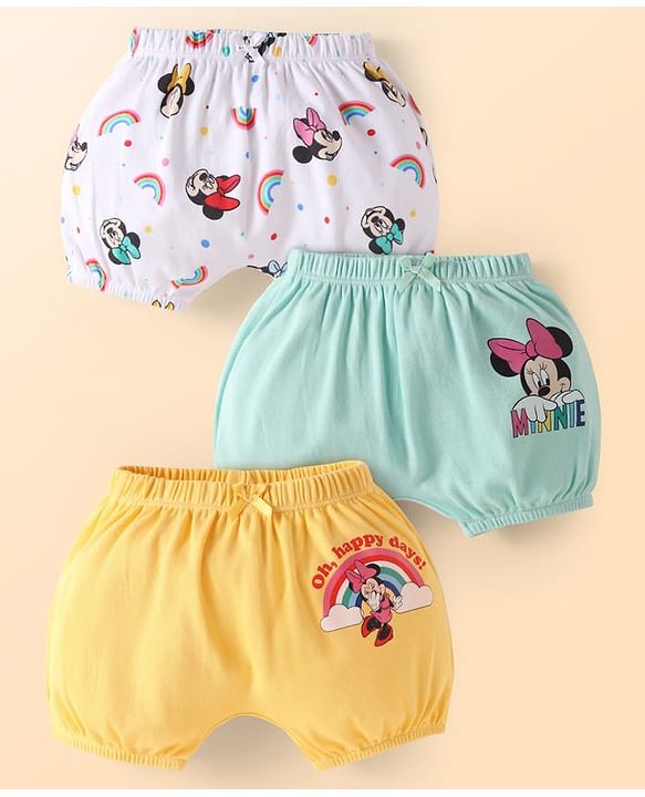 Babyhug Disney Interlock Knit Bloomer With Minnie Mouse Graphics Pack Of 3 - Lavender Yellow & Mint
