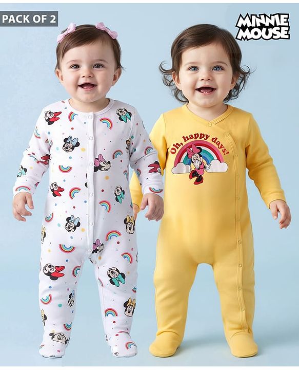 Babyhug Disney Cotton Knit Frill Full Sleeves Nighty With Minnie Mouse Graphics - Pink main image 1
