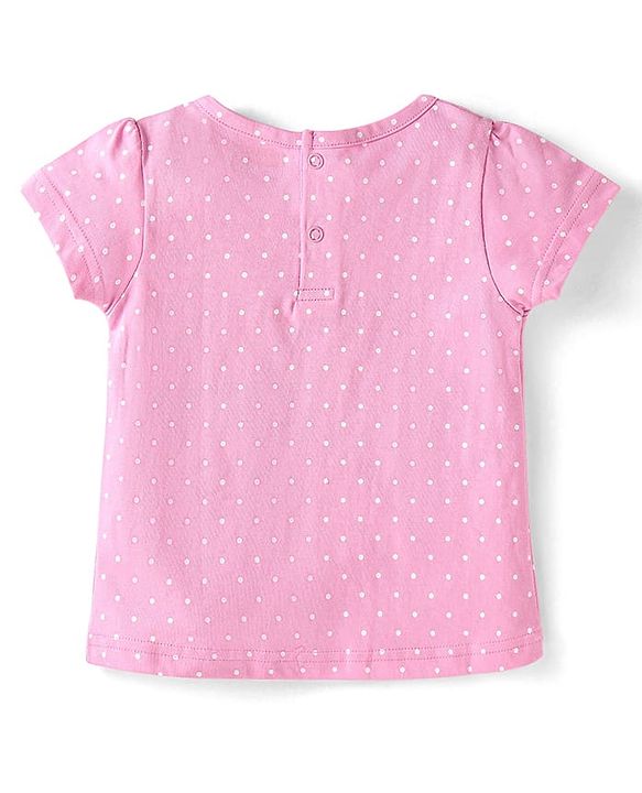 Babyhug Single Jersey Knit Half Sleeves Polka Dots & Ice Cream Printed T-Shirt & Dungaree Style Romper - Pink  & Yellow