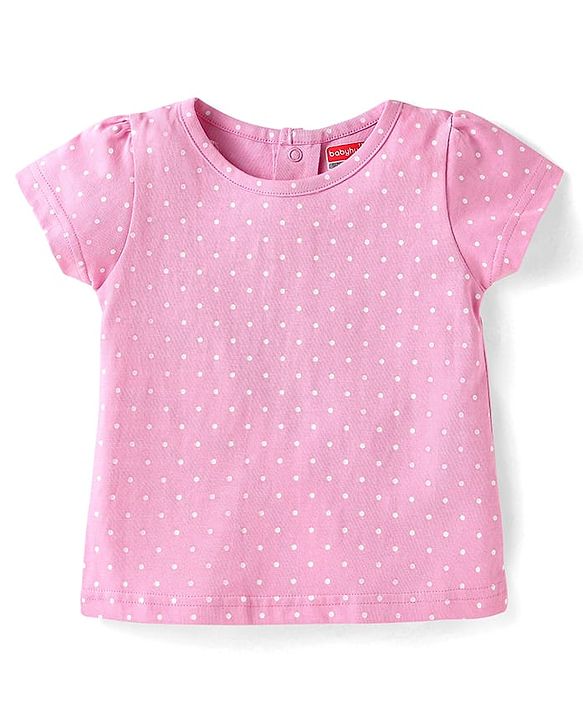 Babyhug Single Jersey Knit Half Sleeves Polka Dots & Ice Cream Printed T-Shirt & Dungaree Style Romper - Pink  & Yellow