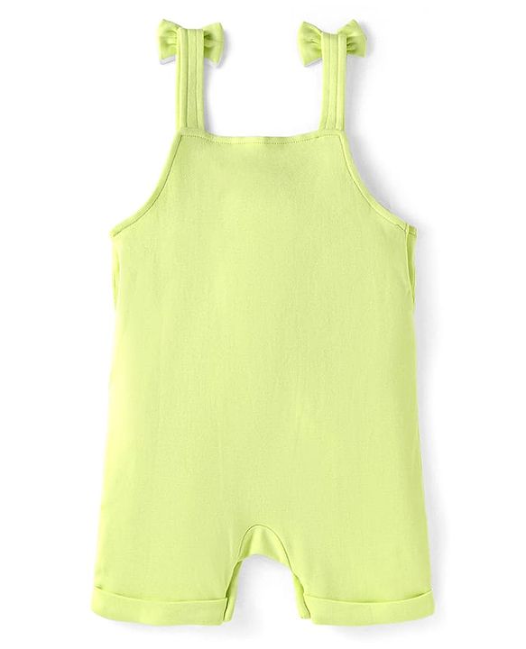 Babyhug Single Jersey Knit Half Sleeves Polka Dots & Ice Cream Printed T-Shirt & Dungaree Style Romper - Pink  & Yellow