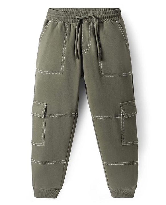 Pine Kids Knit Full Length Solid Lounge Pant with Pocket - Olive Green