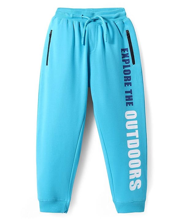 Pine Kids Knit Full Length Lounge Pant with Text Print - Light Blue
